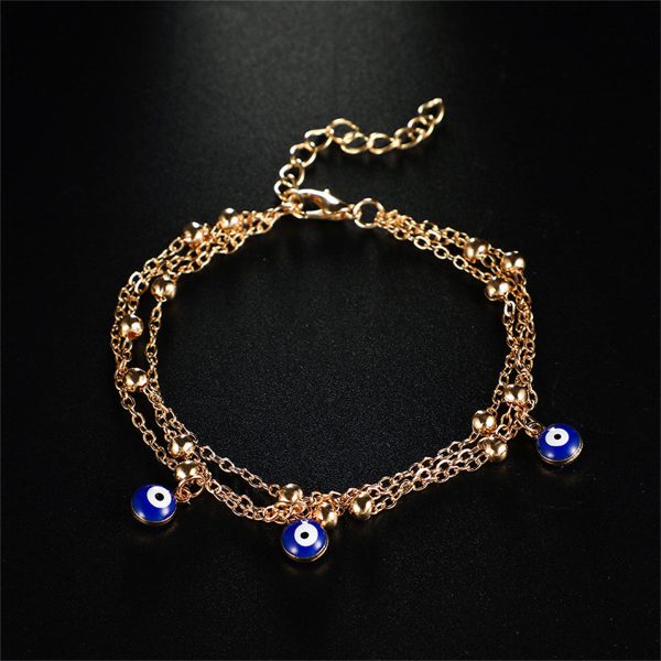 Blue & 18K Gold-Plated Evil Eye Layered Anklet Hot on Sale