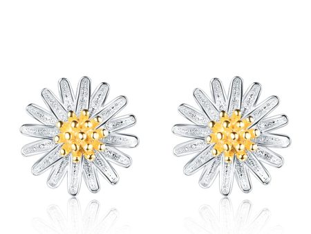 18K Gold-Plated & Sterling Silver Mum Stud Earring For Sale