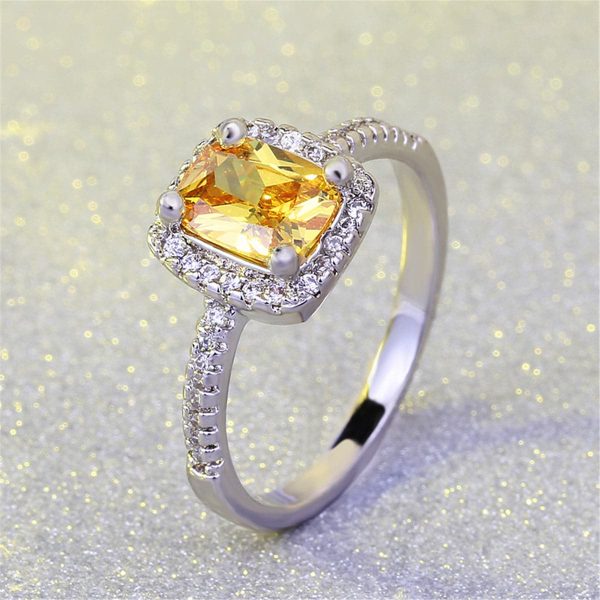 Yellow Crystal & Silver-Plated Square-Cut Ring For Cheap