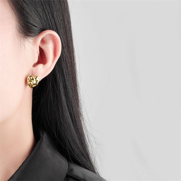 18K Gold-Plated Textured Heart Stud Earrings Cheap