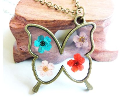 Blue & 18K Gold-Plated Pressed Flower Butterfly Pendant Necklace Sale