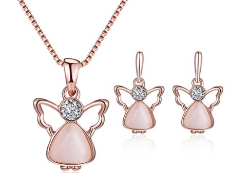 Rose Quartz & Cubic Zirconia Angel Pendant Necklace & Drop Earrings Online now