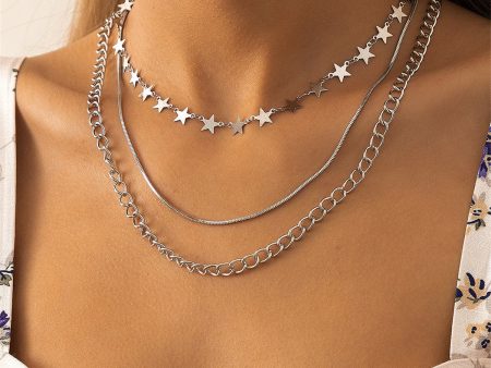 Silver-Plated Linking Star Layered Necklace Fashion