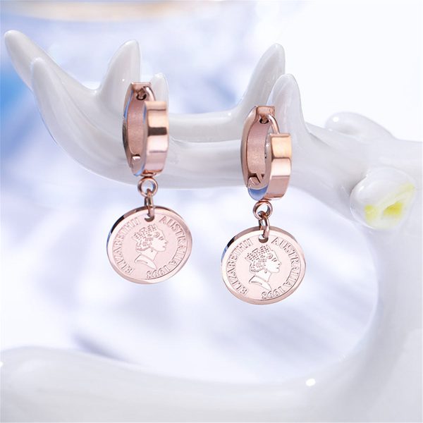 18K Rose Gold-Plated Queen Coin Hoop Earring Online