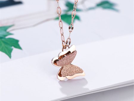 18K Rose Gold-Plated Frosted Butterfly Pendant Necklace For Cheap