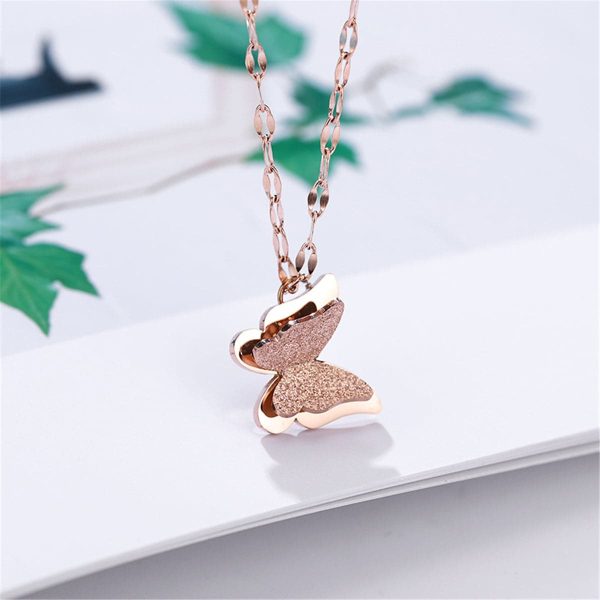 18K Rose Gold-Plated Frosted Butterfly Pendant Necklace For Cheap