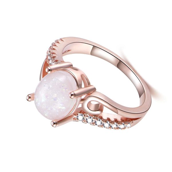 White Opal & 18K Rose Gold-Plated Promise Ring Cheap