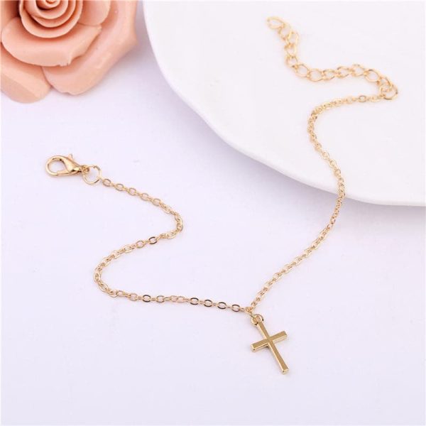 18K Gold-Plated Cross Charm Anklet Online Hot Sale