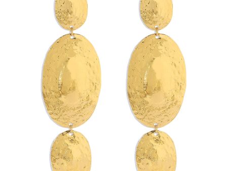 18K Gold-Plated Textured Oval Drop Earrings on Sale