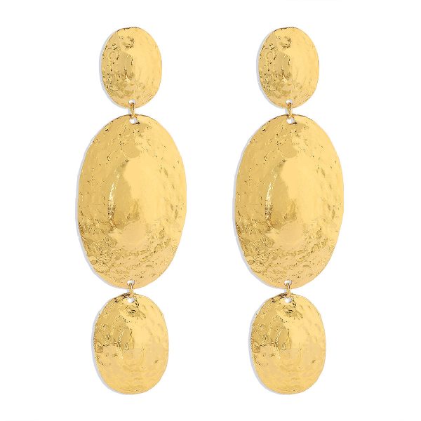 18K Gold-Plated Textured Oval Drop Earrings on Sale