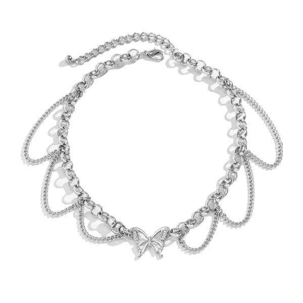 Silver-Plated Butterfly Tassel Choker Necklace Discount