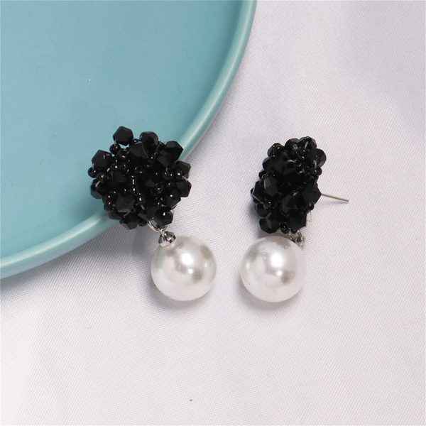 Black Acrylic & Pearl Silver-Plated Bead Cluster Drop Earrings Online