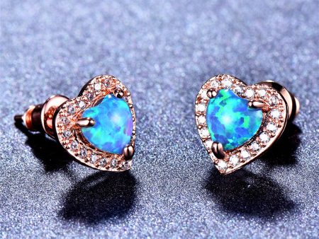 Blue Opal & Cubic Zirconia Silver-Plated Halo Heart Stud Earrings Supply