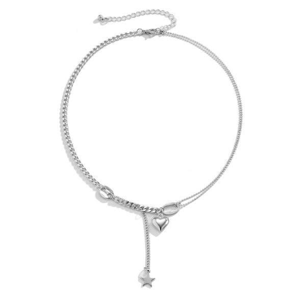 Silver-Plated Heart & Star Pendant Necklace For Cheap