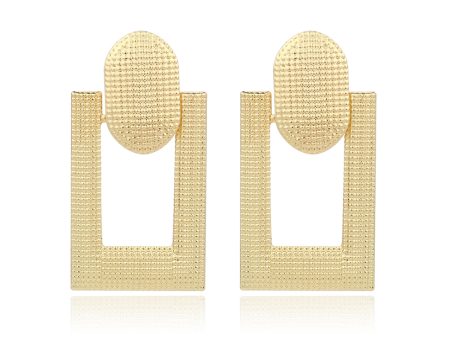 18K Gold-Plated Studded Open Rectangle Drop Earrings Online