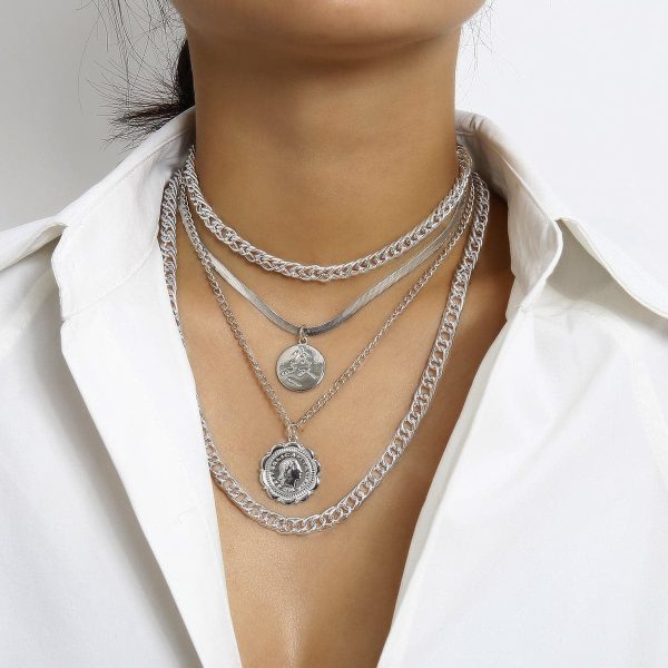 Silver-Plated Coin Layered Pendant Necklace Set Sale