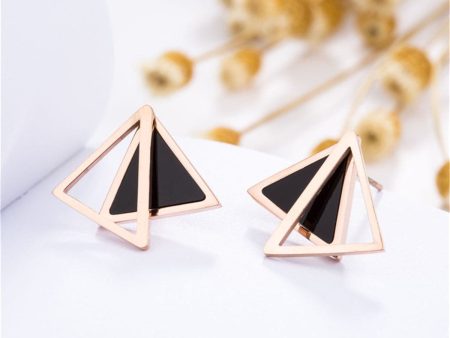 18K Rose Gold-Plated Double Triangle Stud Earrings Online Sale