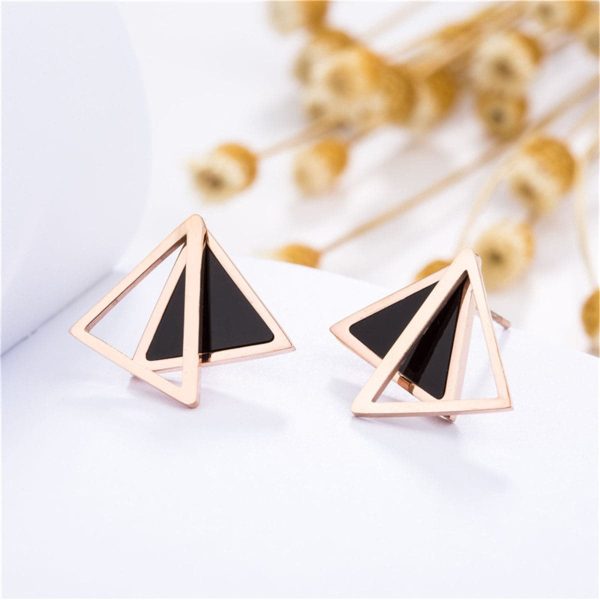 18K Rose Gold-Plated Double Triangle Stud Earrings Online Sale