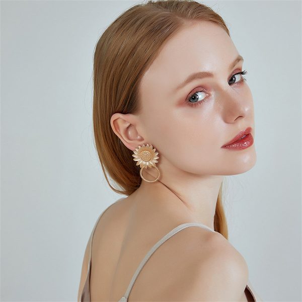 18K Gold-Plated Mum Hoop Drop Earrings For Sale