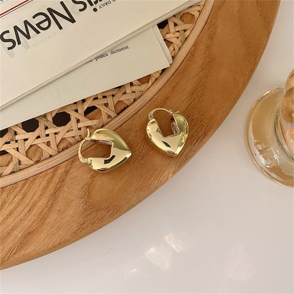 18K Gold-Plated Heart Lock Huggie Earrings For Sale