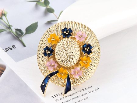 Enamel & 18K Gold-Plated Floral Sunhat Brooch Online Sale