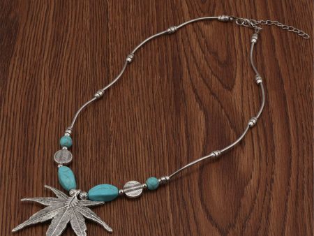 Turquoise & Cubic Zirconia Silver-Plated Maple Leaf Necklace Online