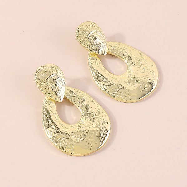 18K Gold-Plated Textured Open Drop Earrings For Cheap