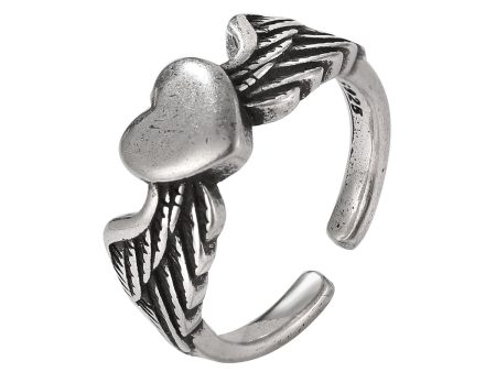 Silver-Plated Flying Heart Open Ring For Discount