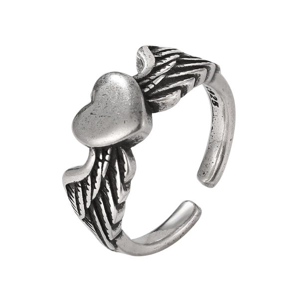 Silver-Plated Flying Heart Open Ring For Discount