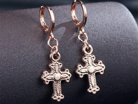 18K Rose Gold-Plated Cross Drop Earrings Online Sale