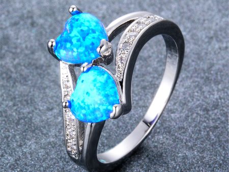 Blue Opal & Cubic Zirconia Double-Heart Ring Supply