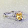 Yellow Crystal & Silver-Plated Square-Cut Ring For Cheap