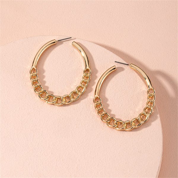 18K Gold-Plated Curb Chain Oval Hoop Earrings For Cheap