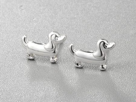 Silver-Plated Dachshund Stud Earrings For Sale