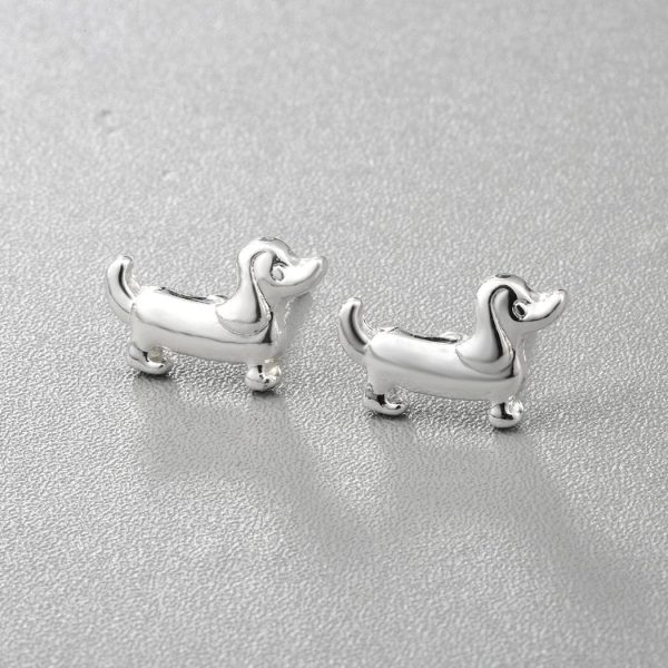 Silver-Plated Dachshund Stud Earrings For Sale