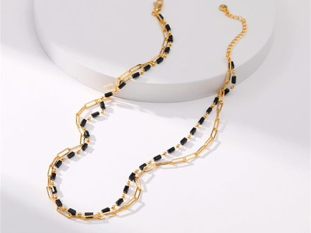 Black Acrylic & 18K Gold-Plated Layered Chain Necklace For Sale