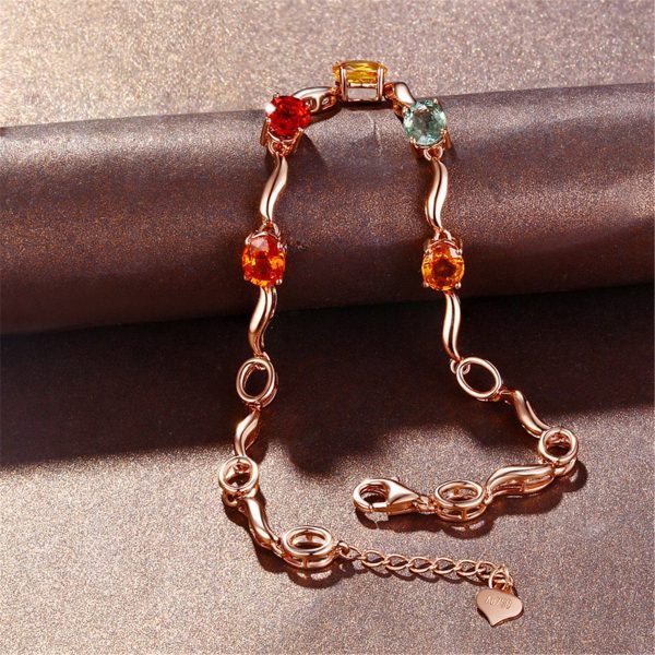 Yellow & Red Crystal & 18K Rose Gold-Plated Oval Station Bracelet Supply