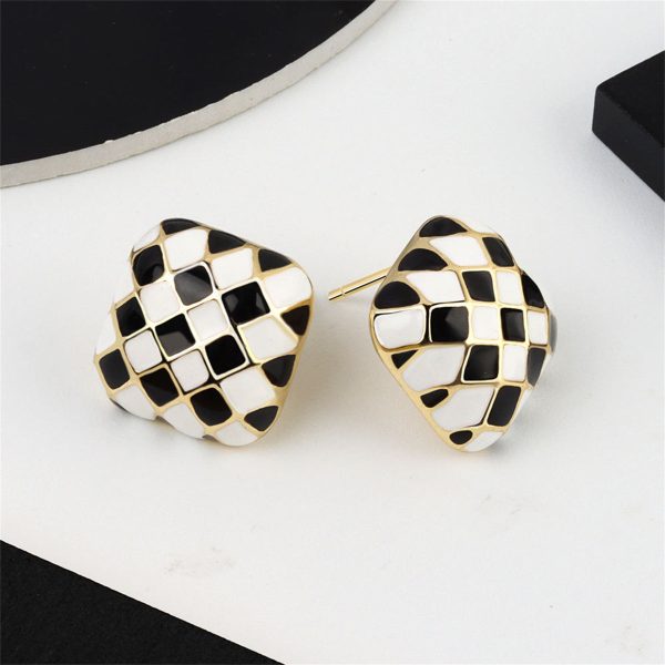 Black & White Checkerboard Square Stud Earrings Discount