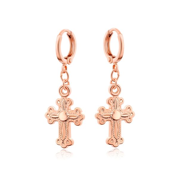 18K Rose Gold-Plated Cross Drop Earrings Online Sale