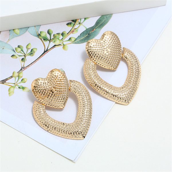 18K Gold-Plated Studded Open Heart Drop Earrings Fashion