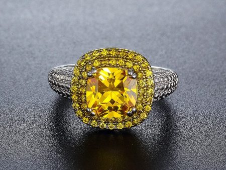 Yellow Crystal & Cubic Zirconia Princess-Cut Halo Ring Online Hot Sale