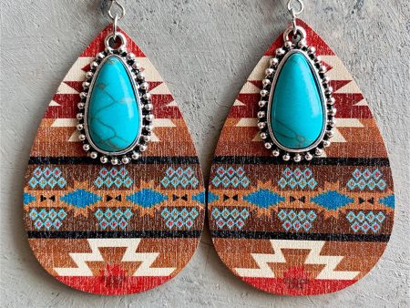 Turquoise & Multicolor Wood Sunset Drop Earrings Fashion