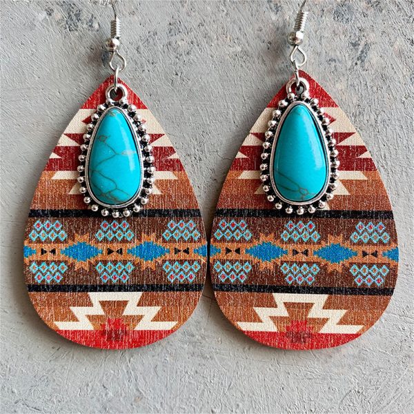 Turquoise & Multicolor Wood Sunset Drop Earrings Fashion