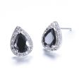 Black Crystal & Cubic Zirconia Silver-Plated Teardrop Cushion Stud Earrings Online now