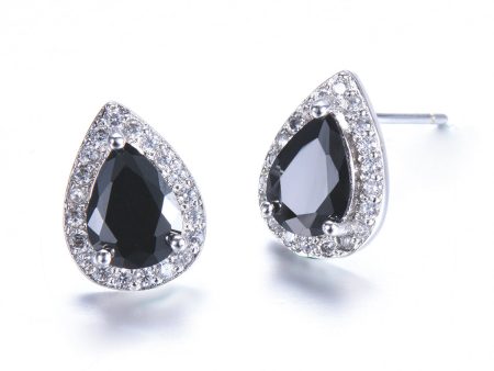 Black Crystal & Cubic Zirconia Silver-Plated Teardrop Cushion Stud Earrings Online now