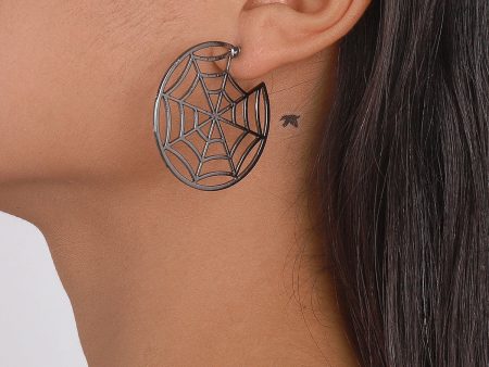 Black Cobweb & Spider Asymmetrical Huggie Earring Discount