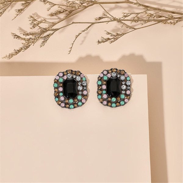 Black Crystal & Cubic Zirconia Square Halo Stud Earrings on Sale