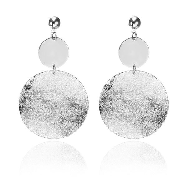 Silver-Plated Frosted Dual-Disk Drop Earrings Online Sale