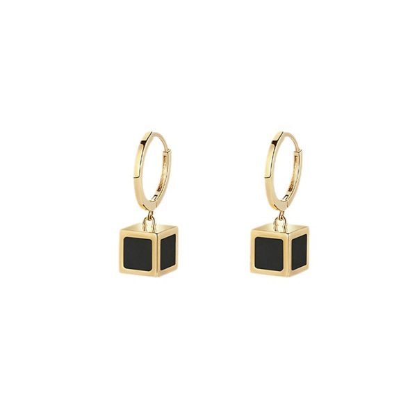 Black Acrylic & 18K Gold-Plated Cube Huggie Earrings Hot on Sale