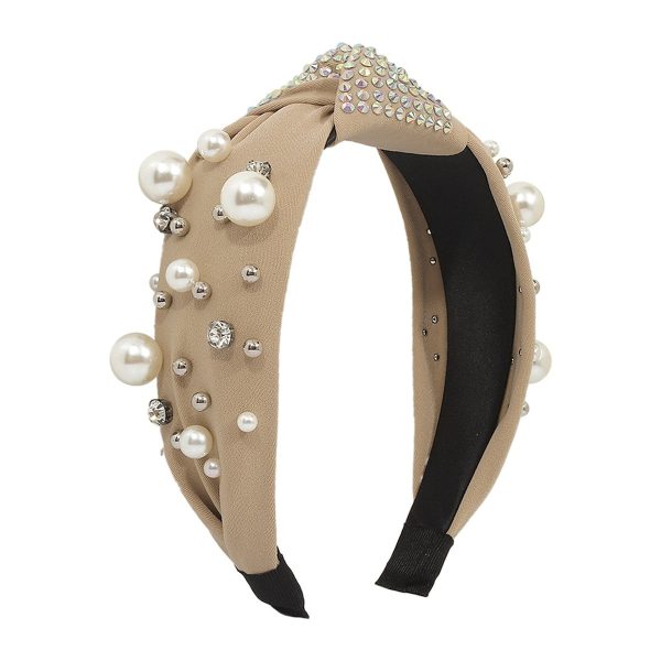 Pearl & Khaki Polyster Cubic Zirconia-Accent Knotted Headband Online Hot Sale